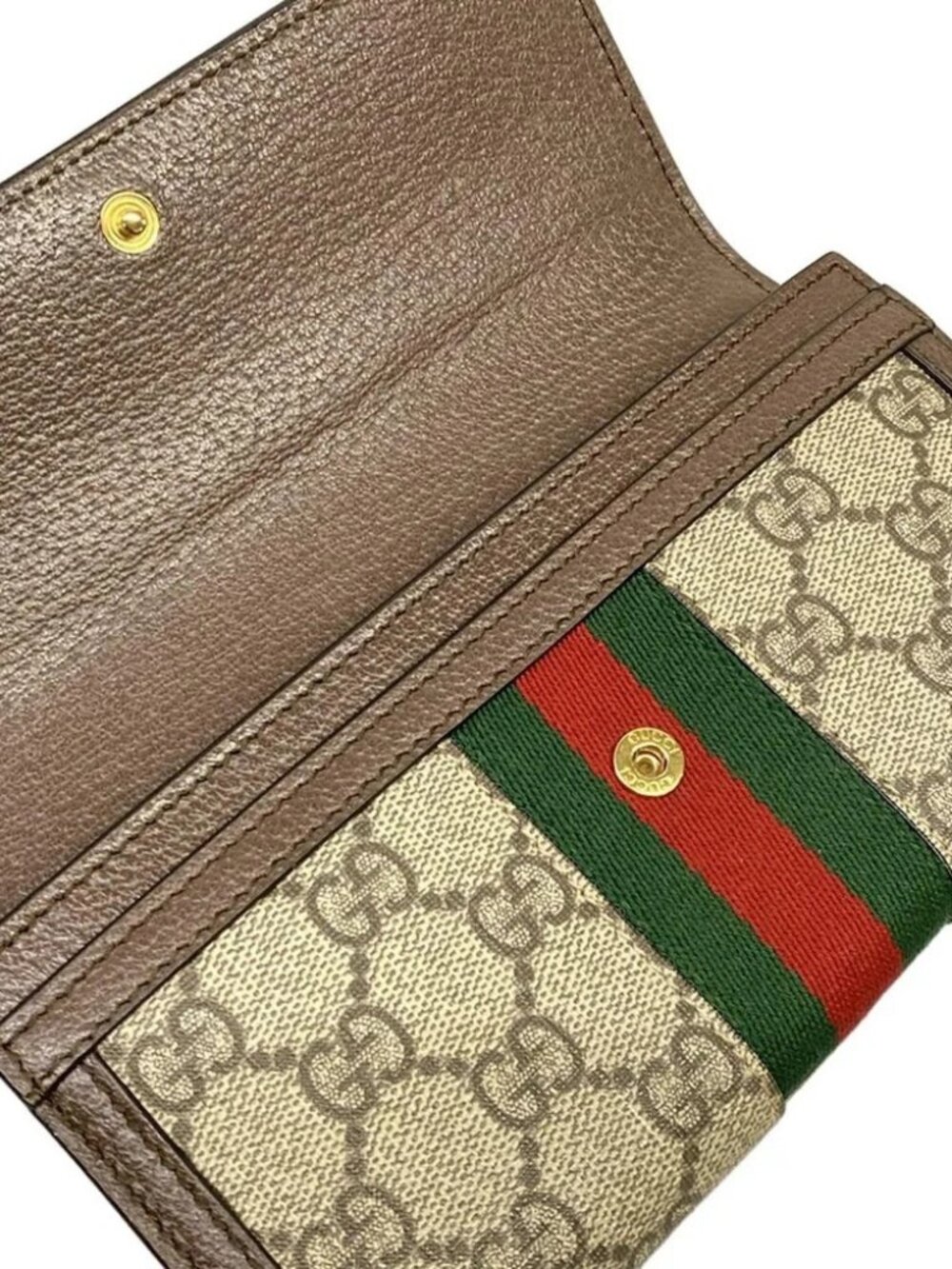GUCCI Ophidia 523153 Beige Ebony Dark Brown PVC Leather Long Wallet - Picture 3 of 13